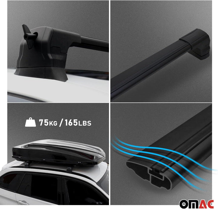 Omac Relingträger Dachträger Kompatibel mit Kia Soul 2013-2019 Aluminium Dachreling 2 TLG Schwarz, S