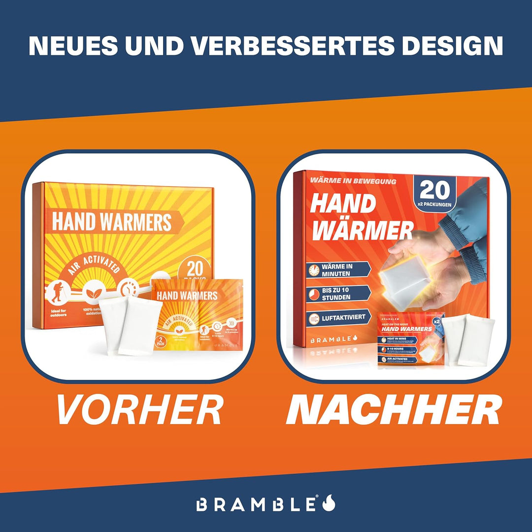 Bramble - Luftaktivierte Handwärmer - 100% Natürlich - Taschenwärmer für Outdoor, Wandern, Golf, Fus