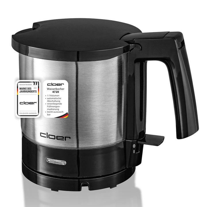 Cloer 4720 Wasserkocher, 2000 W, innen liegende Füllmengenmarkierung, Trockengeh- und Überhitzungssc