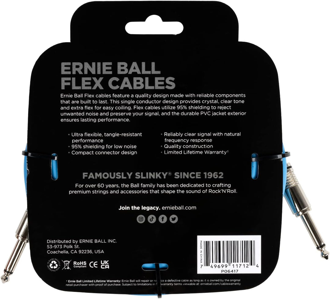 Ernie Ball Flex Gitarrenkabel gerade/gerade 6,1 m (20 ft) - Blau Blue 6.1m, Blue 6.1m