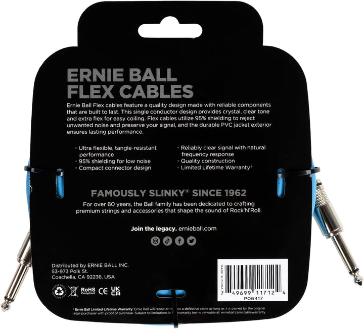Ernie Ball Flex Gitarrenkabel gerade/gerade 6,1 m (20 ft) - Blau Blue 6.1m, Blue 6.1m