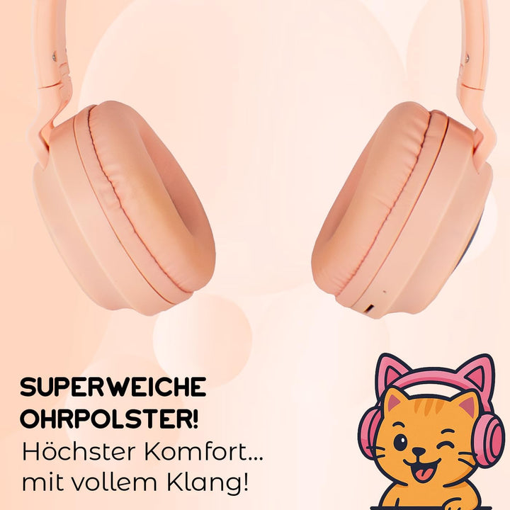 Techmade - Kabellose LED-Kopfhörer | Katzenohr-Design mit Mikrofon | Klarer Klang & Funktionstasten
