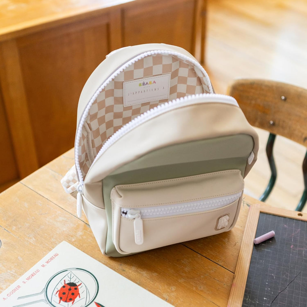 BEABA, Kindergarten-Rucksack Faro, Kinder-Tagesrucksack, 2 Fächer, Namensetikett, Gummi-Effekt, gros