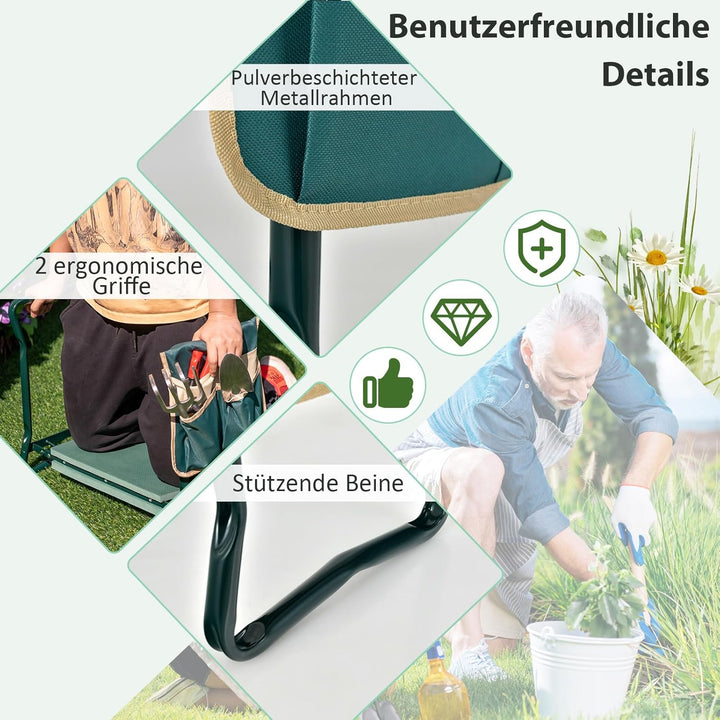 COSTWAY 2 in 1 Kniebank für Gartenarbeit, Gartenhocker klappbar, Garten Arbeitshocker mit EVE-Polste