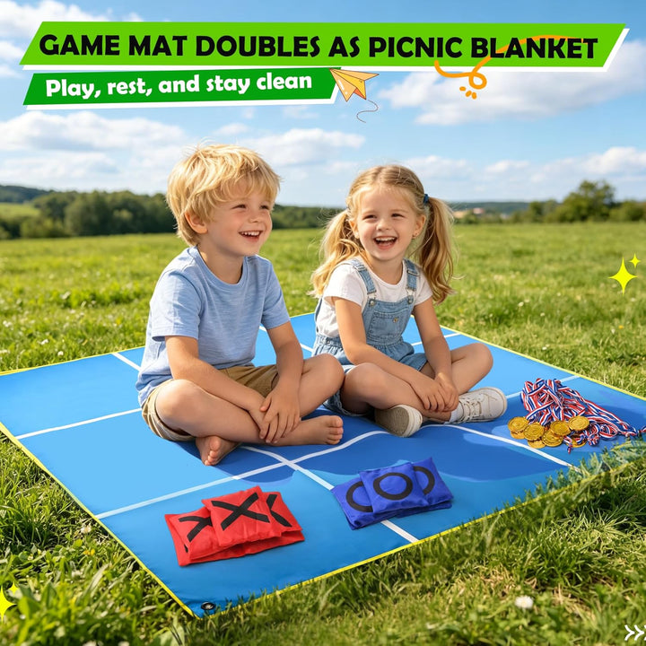 2-in-1 Riesen Tic Tac Toe & Beanbag-Wurfspiel für Kinder und Erwachsene – 1,47 m mit 10 Sandsäcken,