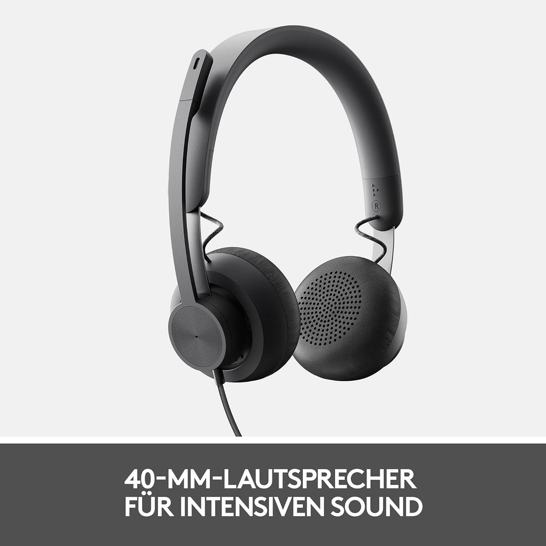 Logitech Zone 750 Kabelgebundenes On-Ear-Headset mit Noise-Cancelling-Mikrofon, USB-C und USB-A-Adap