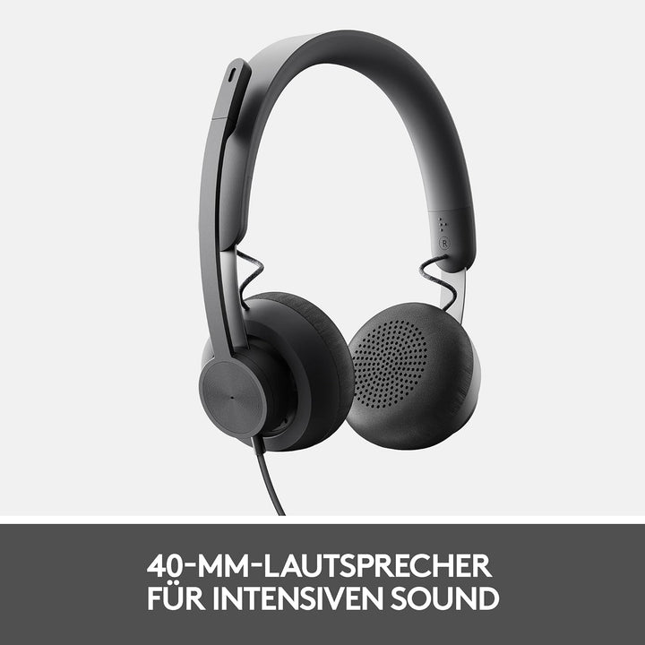 Logitech Zone 750 Kabelgebundenes On-Ear-Headset mit Noise-Cancelling-Mikrofon, USB-C und USB-A-Adap