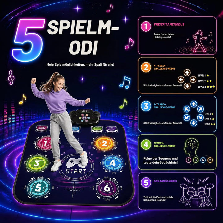 EagleStone Tanzmatte für Kinder mit 5 Spielmodi, Bluetooth, Musik und LED