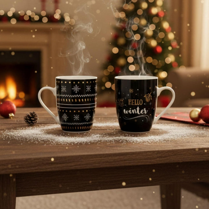 Schönes Weihnachtstassen 6er Set - Grosse 300 ml Weihnachtsmotiv Kaffee-Tassen in grau, weiss Weihna