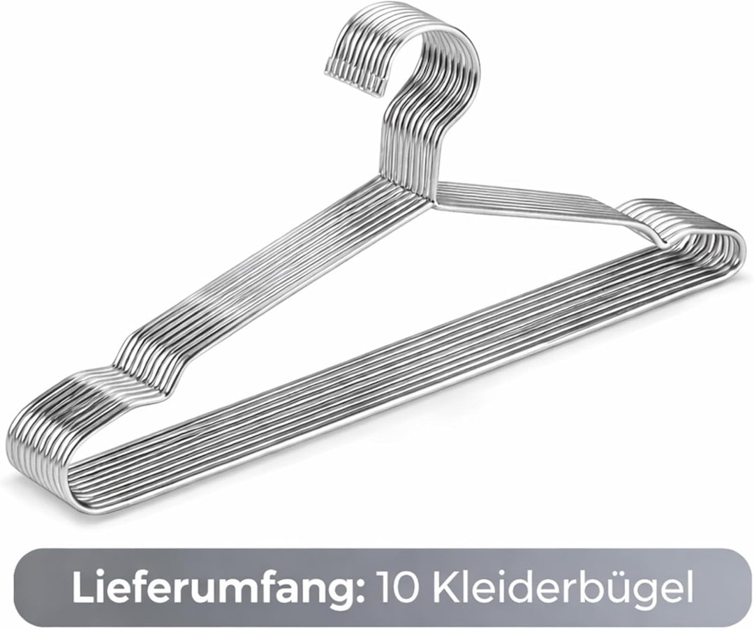 Kleiderbügel aus Edelstahl, 10 Stück, Silber, Rostfrei, Poliert, 42x20 cm, Hohe Tragkraft, Glatte Ob