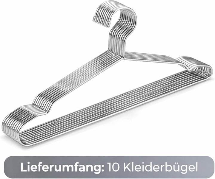 Kleiderbügel aus Edelstahl, 10 Stück, Silber, Rostfrei, Poliert, 42x20 cm, Hohe Tragkraft, Glatte Ob