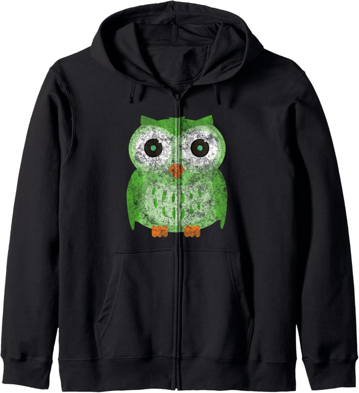 Grosse grüne Eule für jeden Eulen-Fan – Vintage Eulen Kapuzenjacke