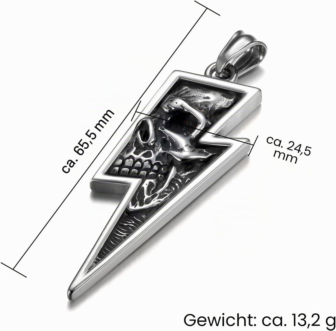 GTHIC Herren Edelstahl Retro Totenkopf Anhänger Halsketten Silber Gold Lightning Bolt Biker Schmuck