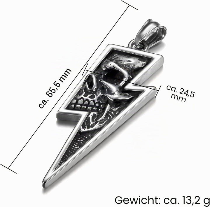 GTHIC Herren Edelstahl Retro Totenkopf Anhänger Halsketten Silber Gold Lightning Bolt Biker Schmuck