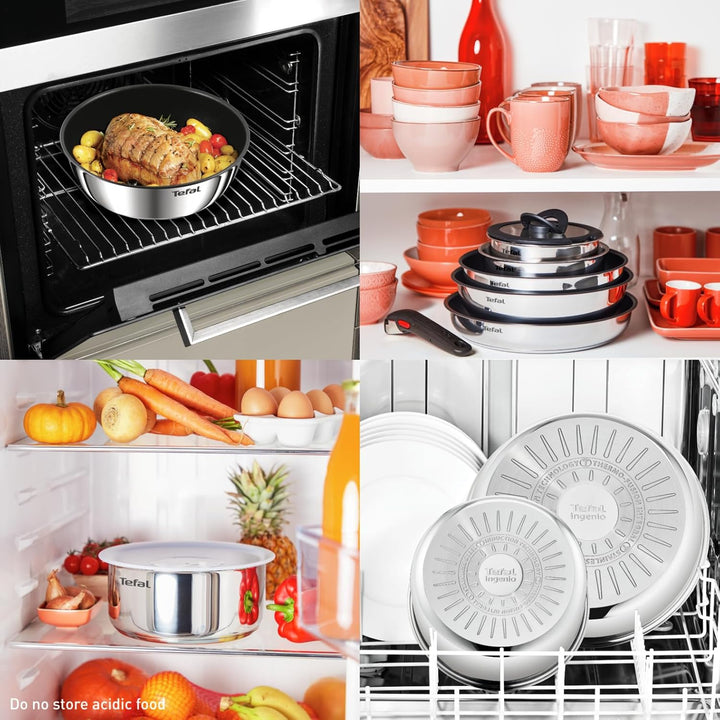 Tefal Ingenio Preference On Kochgeschirr, 3-teilig, Edelstahl, Induktion, stapelbar, platzsparend, T