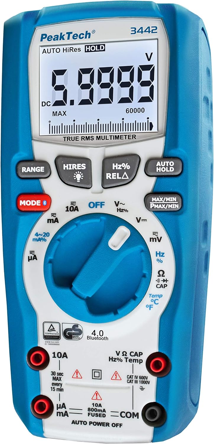 PeakTech P 3442 True RMS Digital Multimeter für Elektriker mit 60000 Counts & 4.0 Bluetooth & P 6227