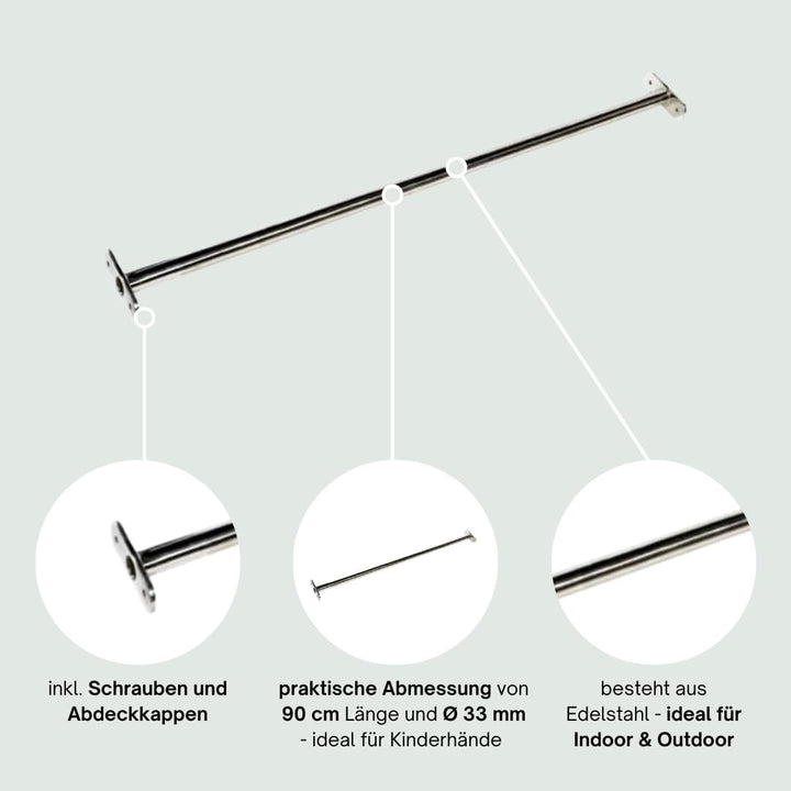 h2i Kinder Reckstange Turnstange Klimmzugstange 90 oder 125 cm lang/Farbe rot - gün - edelstahl (90
