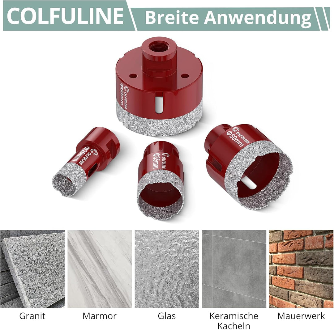 COLFULINE Diamantbohrer Fliesenbohrer Set, 4PCS 20/35/50/68mm Diamantbohrer Fliesenbohrer Glasbohre