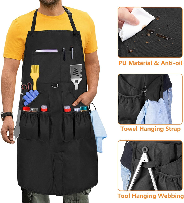 HODRANT BBQ Grill Schürze, Koch Schürzen für Männer mit Taschen und Geschlitztem Saum, Küchen Schürz