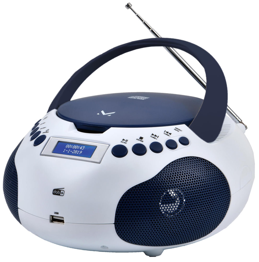 Majestic AH-265 Dab - Tragbare Boombox Radio DAB/DAB+/FM Stereo, CD/MP3-Player, USB/AUX-In, Weiss/Bl