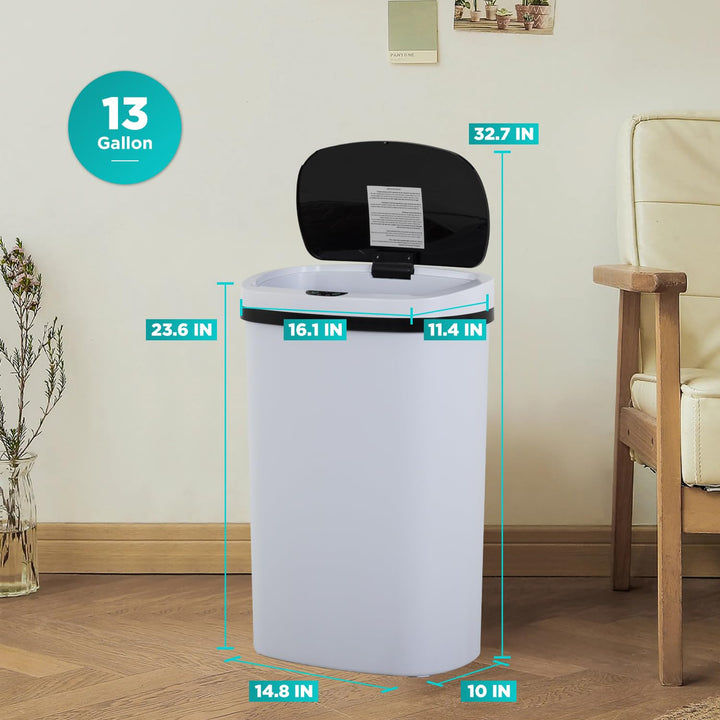 BestOffice Mülleimer mit Sensor | 50-Liter-Kunststoffmülleimer | Weiss Kunststoff Weiss, Kunststoff