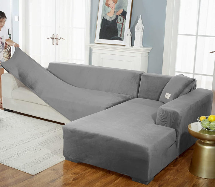 JHLD Sofabezug L Form, Stretch Sofabezug Samt L-förmiger Sofabezug Weiche Anti-rutsch Sofa Überwürfe