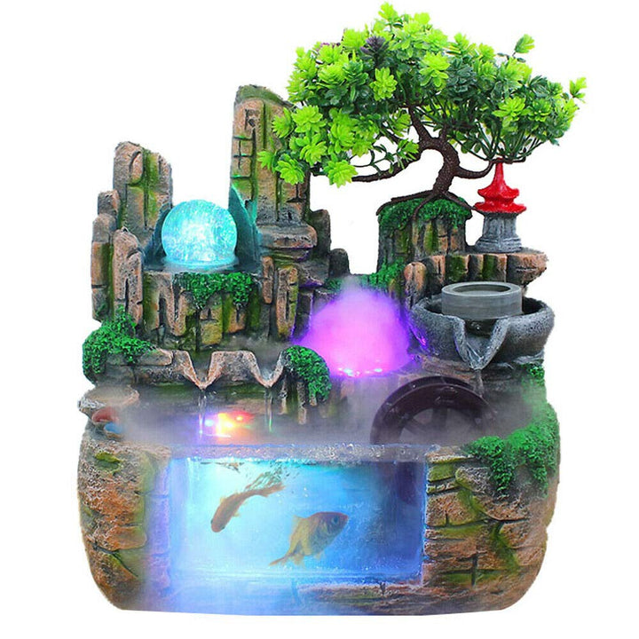 Zimmerbrunnen Feng Shui Brunnen Springbrunnen Steingarten Aquarium mit LED Kristallkugel und Zerstäu