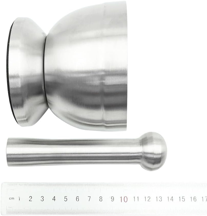 Sarini Mörser und Stössel aus Edelstahl,lebensmittelecht,Stössel und Mörser aus Edelstahl,runder Mah