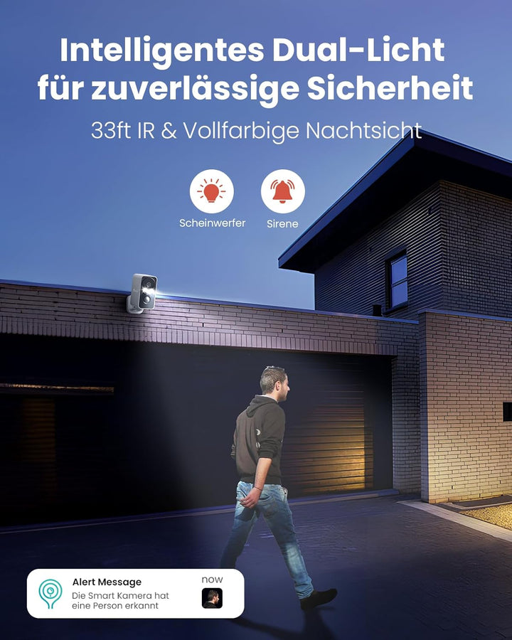 2PCS 2K Überwachungskamera Aussen Akku, WLAN Kabellose Überwachungskamera Aussen/Innen mit Farbige N