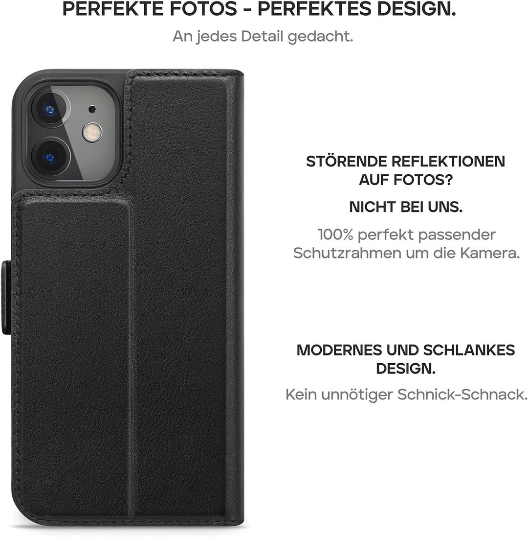 WIIUKA Hülle für iPhone 12 Mini, Lederhülle mit Vier Kartenfächern, extra Dünn, Premium Leder, Handy
