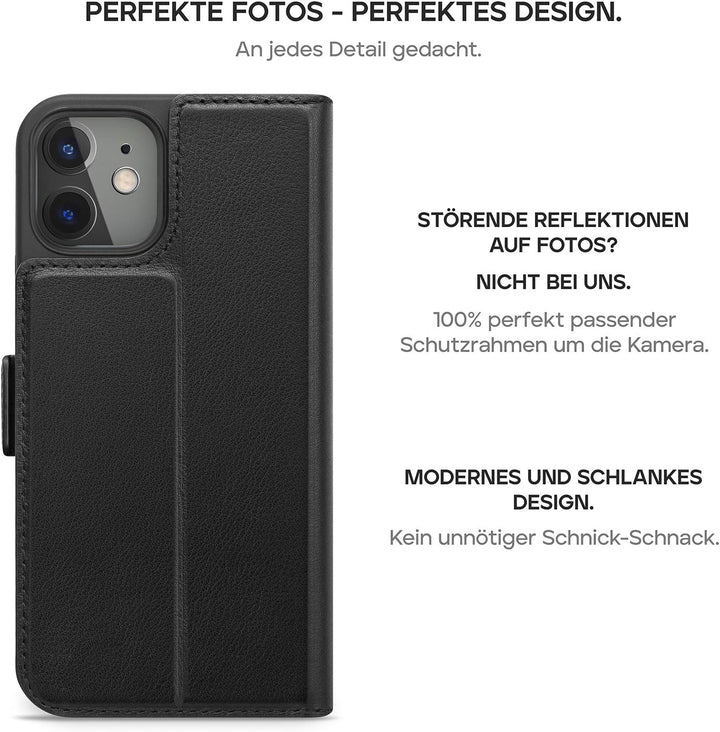 WIIUKA Hülle für iPhone 12 Mini, Lederhülle mit Vier Kartenfächern, extra Dünn, Premium Leder, Handy