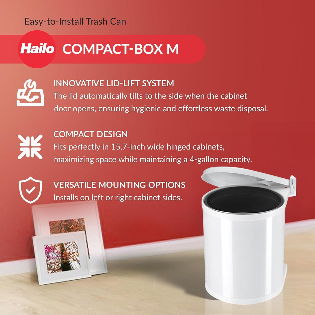 Hailo CompactBox M Abfallsammler - Einbau Swing Mülleimer aus Stahlblech, Farbe weiss für Küche und
