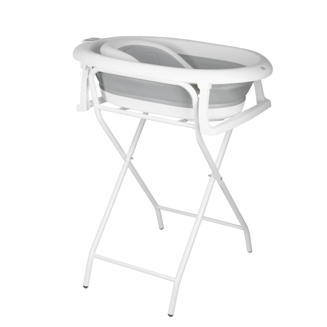 Faltbare Babybadewanne XXL mit Ständer, Sitz und Entwässerungssystem, 0-3 Jahre, 2-in-1 Babybadewann