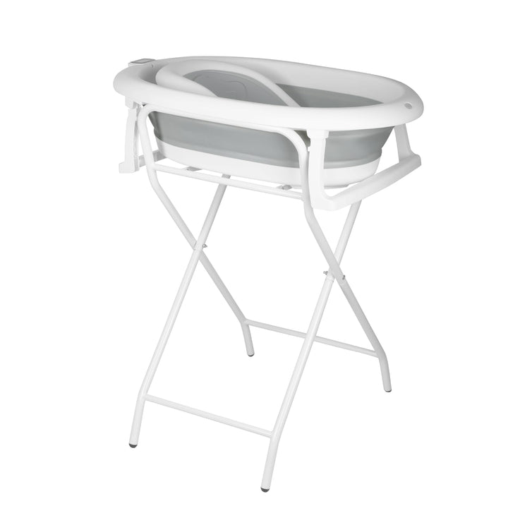 Faltbare Babybadewanne XXL mit Ständer, Sitz und Entwässerungssystem, 0-3 Jahre, 2-in-1 Babybadewann