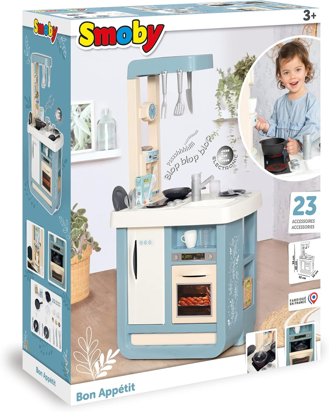 Smoby - Spielküche Bon Appetit - für Kinder mit vielen Funktionen, Töpfen, Pfannen, Küchenbesteck, H