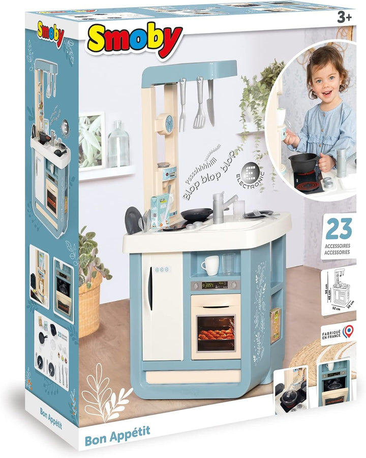Smoby - Spielküche Bon Appetit - für Kinder mit vielen Funktionen, Töpfen, Pfannen, Küchenbesteck, H