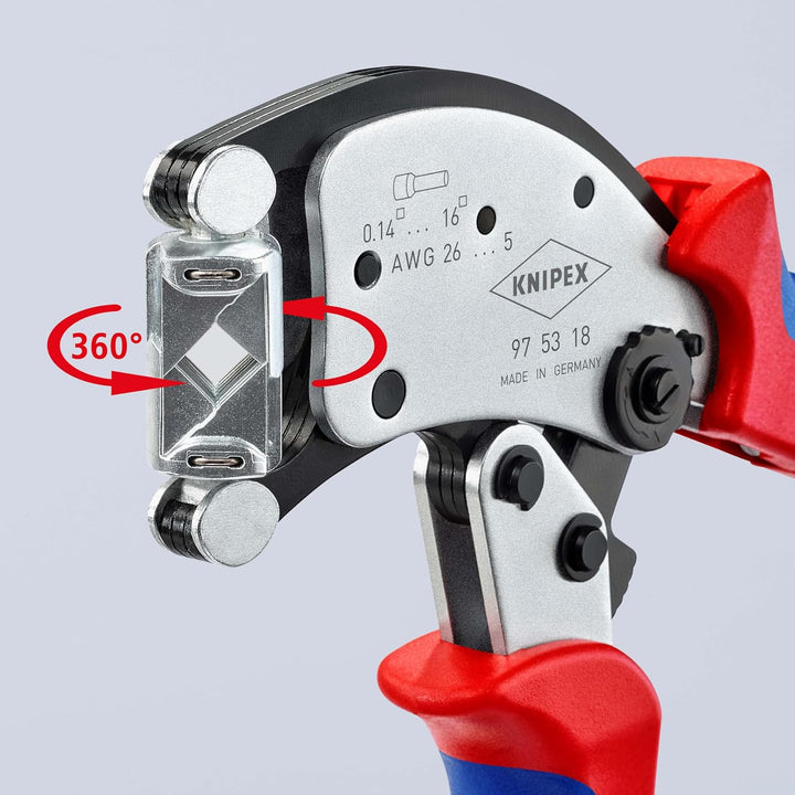 Knipex Twistor®16 Selbsteinstellende Crimpzange für Aderendhülsen mit drehbarem Crimpkopf verchromt,