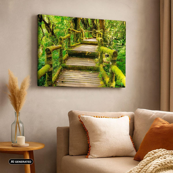 ARTTOR Bilder auf Leinwand Asien natur park brücke Leinwandbild 70x50cm Wandbilder Dekoration Wohnzi