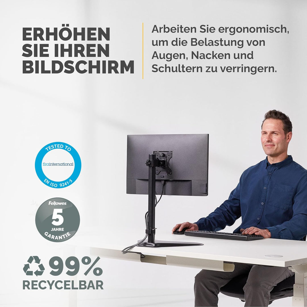 Fellowes Monitorarm Seasa mit Standfuss - höhenverstellbar - ergonomisch - für 1 Monitor bis 81,28 c