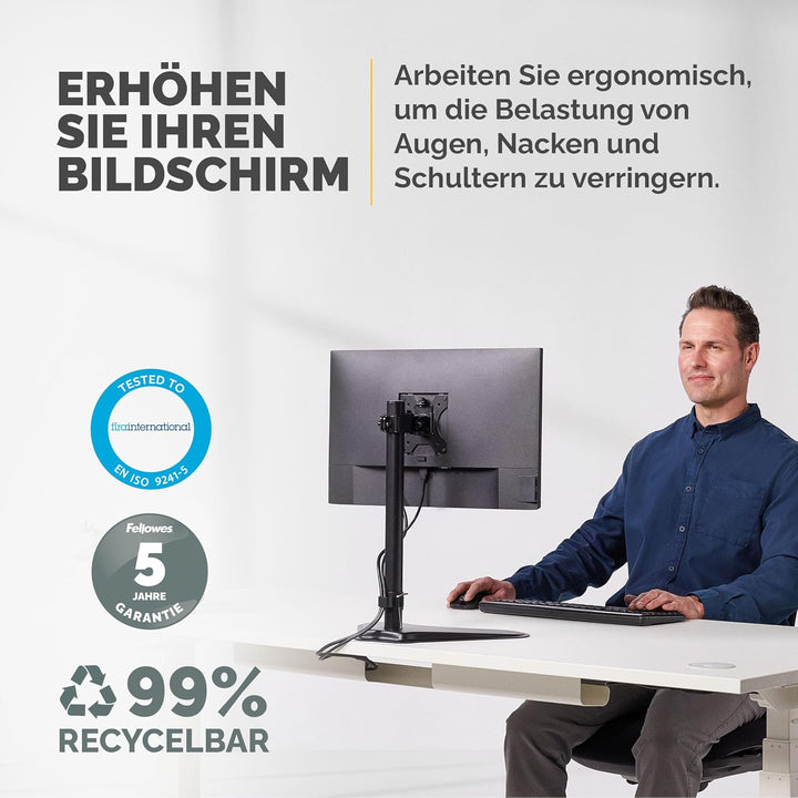 Fellowes Monitorarm Seasa mit Standfuss - höhenverstellbar - ergonomisch - für 1 Monitor bis 81,28 c