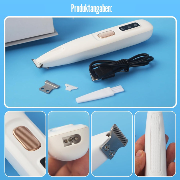 Haustierhaarschneider mit LED-Licht,PawTrim Pro Leise,Kabellos Haustier Rasierer Mit USB,Wiederaufla