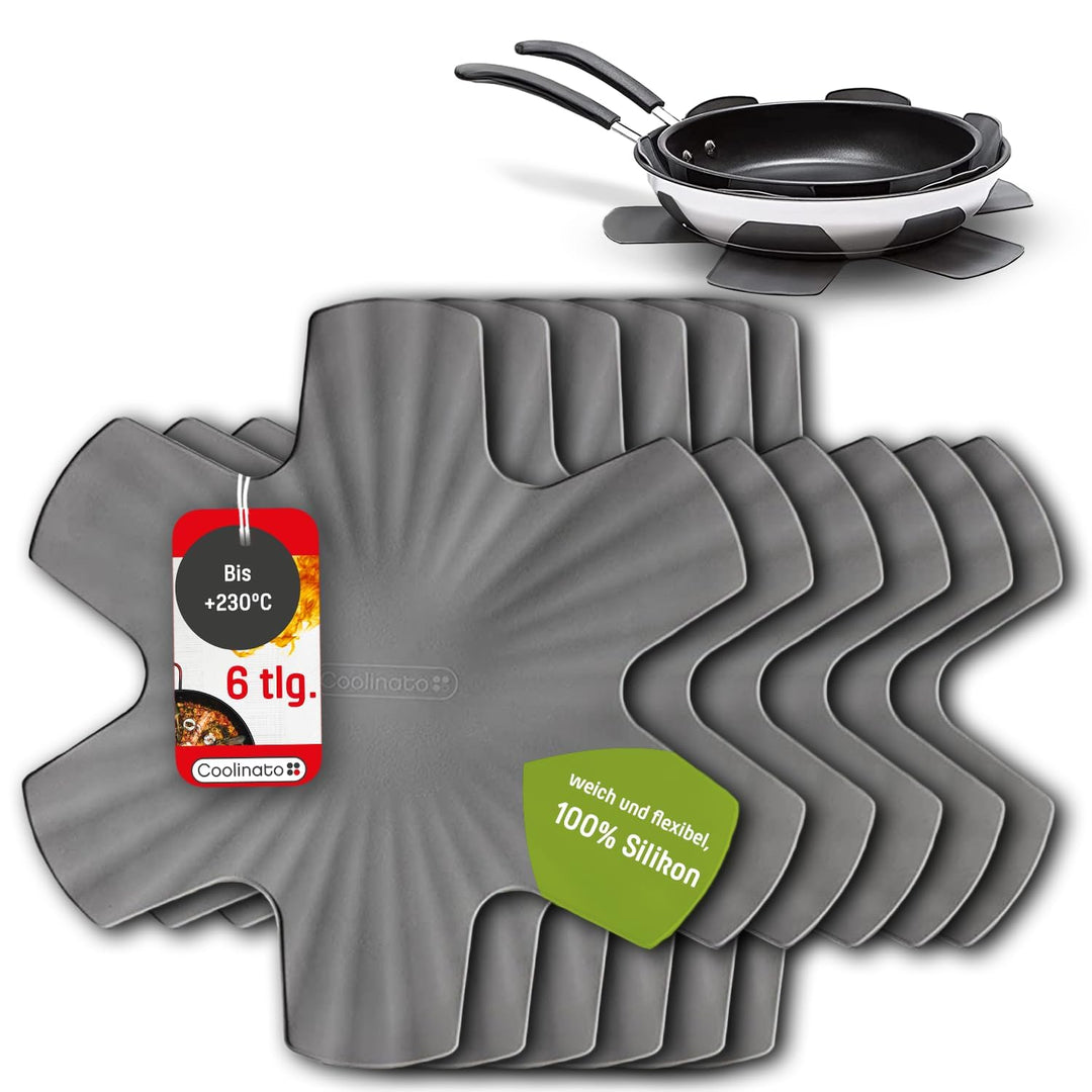 Coolinato - Pfannenschoner aus Silikon 6er Set 35 cm Grau - Universeller Topfuntersetzer, Pfannensch