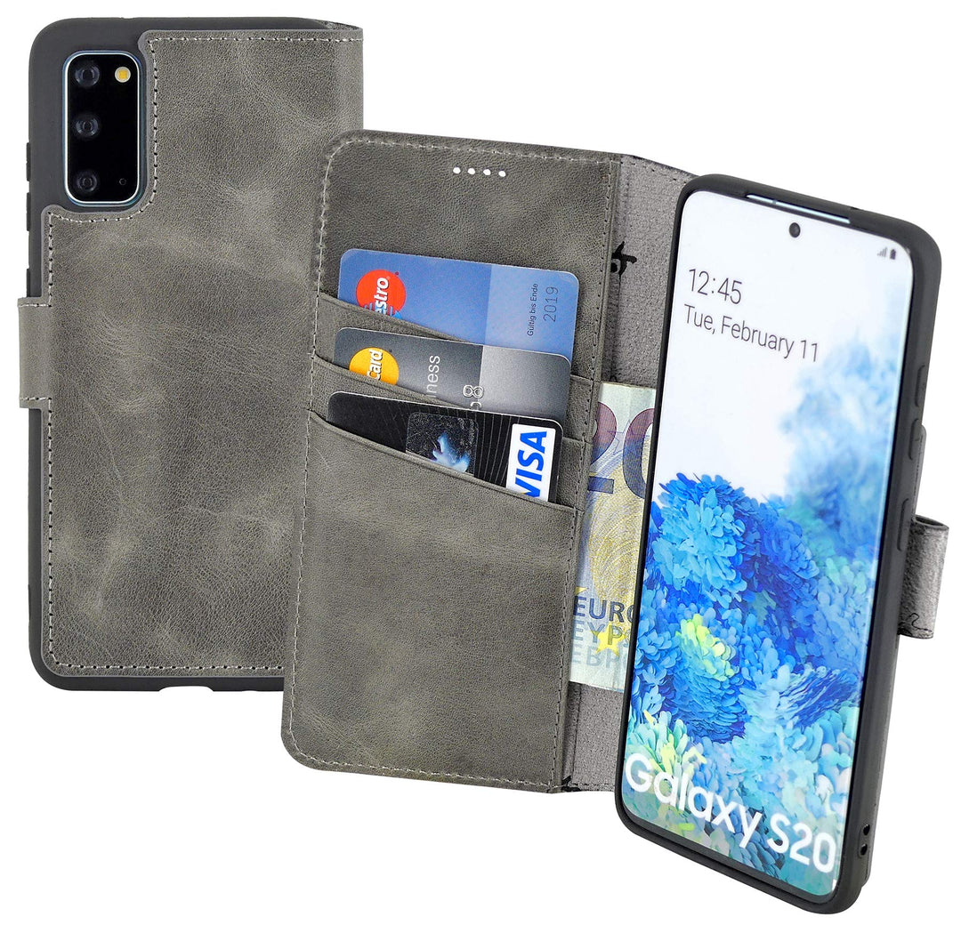 Suncase Book-Style Hülle kompatibel mit Samsung Galaxy S20 Leder Tasche (Slim-Fit) Lederhülle Handyt