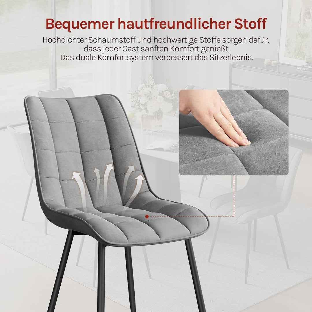 WOLTU® Esszimmerstühle BH142hgr-2 2er Set Küchenstuhl Polsterstuhl Wohnzimmerstuhl Sessel mit Rücken
