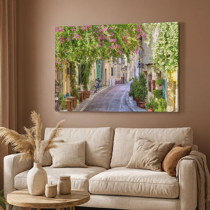 Bilder auf Leinwand 100x70cm Leinwandbild Strasse dekoration blumen griechenland Gross Wanddeko Bild