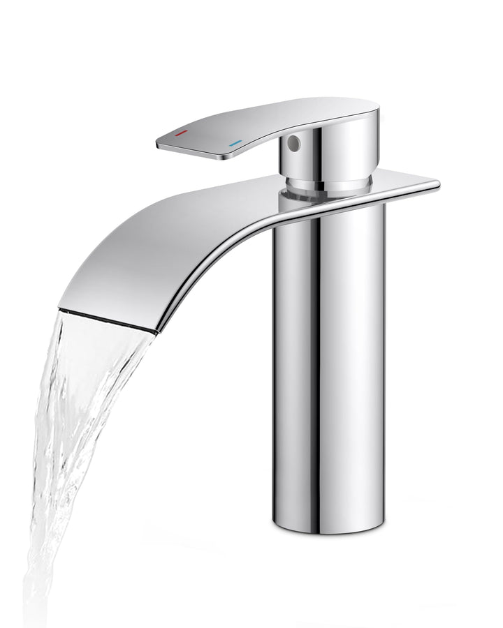 Wasserfall-Badezimmerarmaturen Rund Einlochmontage, mit Auslaufhöhe 110 MM Einhand-Waschtischarmatur