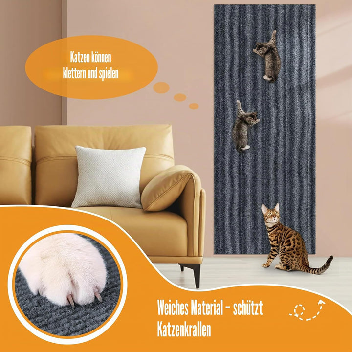 200x40cm Selbstklebend Kratzteppich Katze Wand,Kratzmatte Katze – Kratzschutz für Sofa, Wand &amp; Möbel