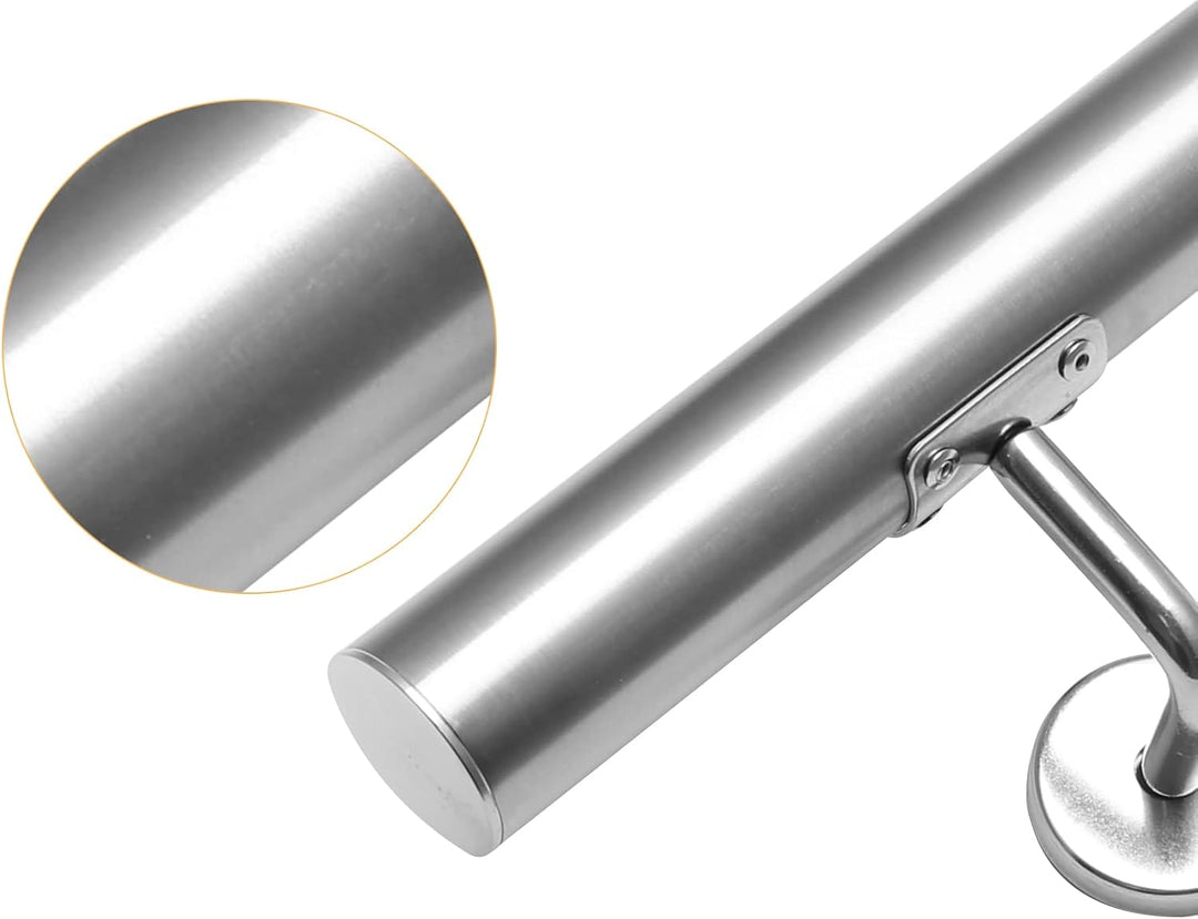 Edelstahl Handlauf 100cm, Treppengeländer mit Wandhalterung und Endkappen, Wandhandlauf Geländer für