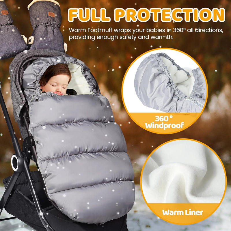 Orzbow Fusssack Kinderwagen Winter,Winterfusssack Kinderwagen mit Grosse Kapuze,Warmes Polarfleece-F