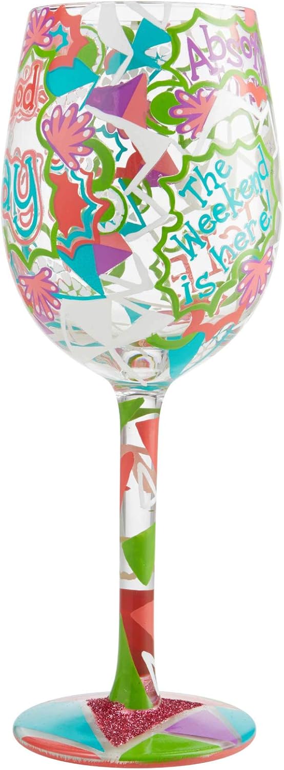 ENESCO Designs by Lolita Feel Good Friday Artisan Weinglas, handbemalt, 425 ml, mehrfarbig, Feel Goo